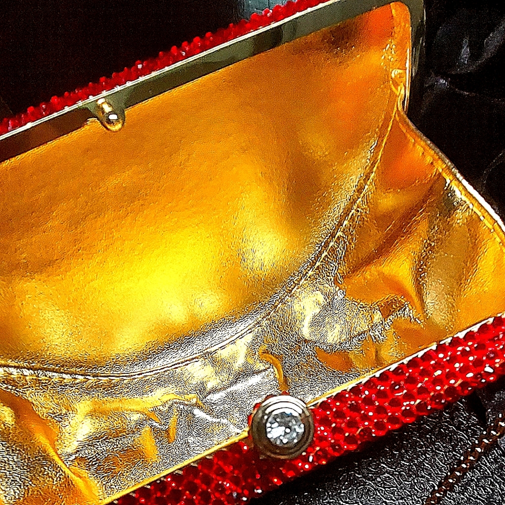β€οΈNWT Large Crystal Bag clutch with black "seeds" - Picture 4 of 6